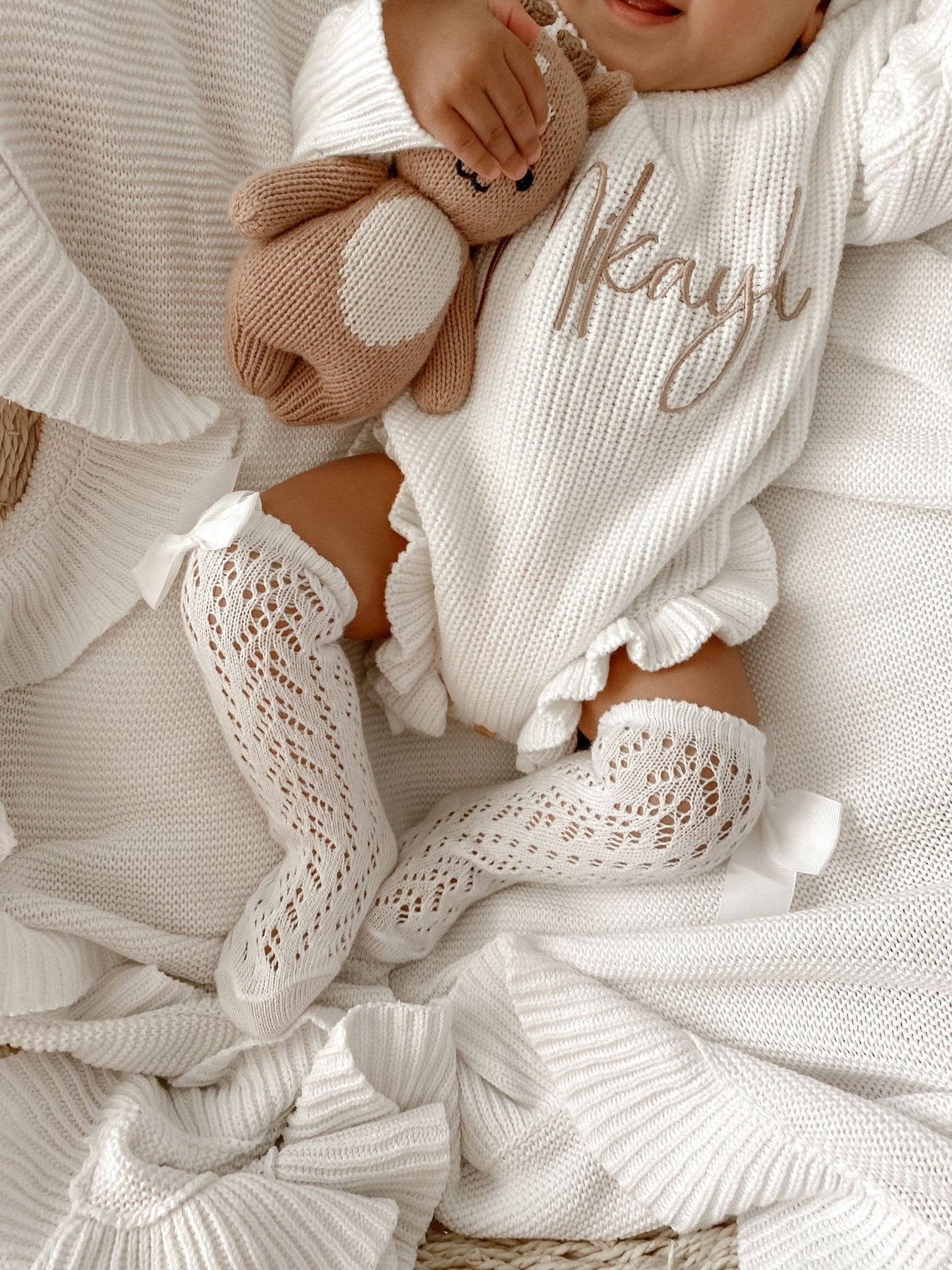 Ribbed Frill Leg Romper - Milk