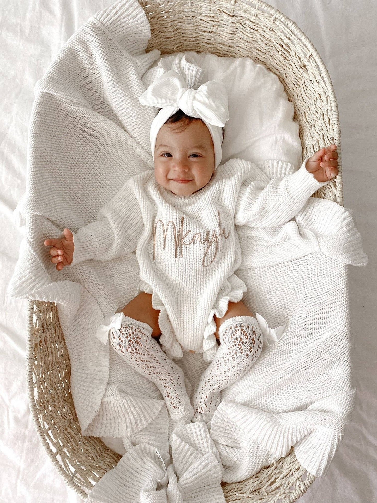 Ribbed Frill Leg Romper - Milk