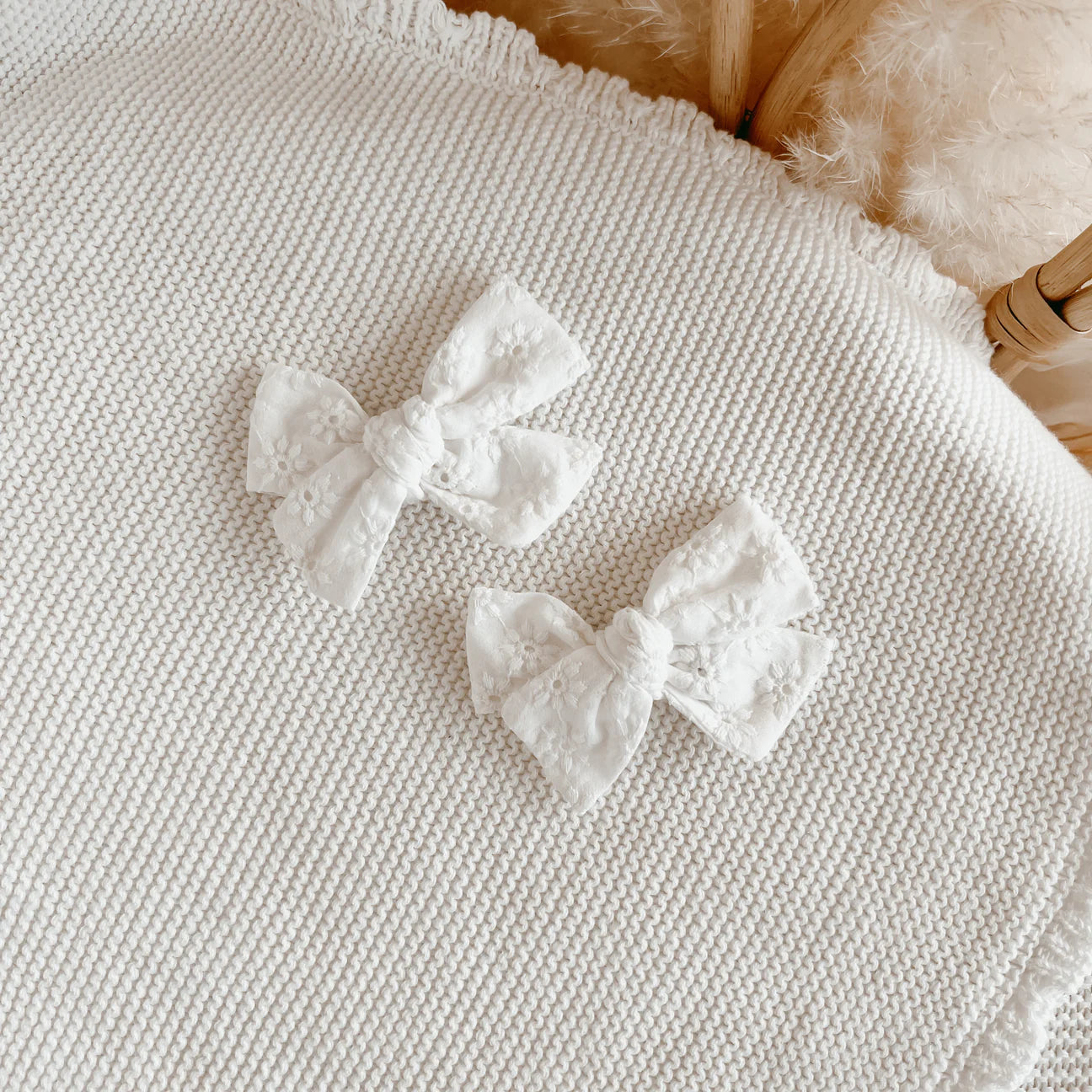 Hair Clips- White Broderie