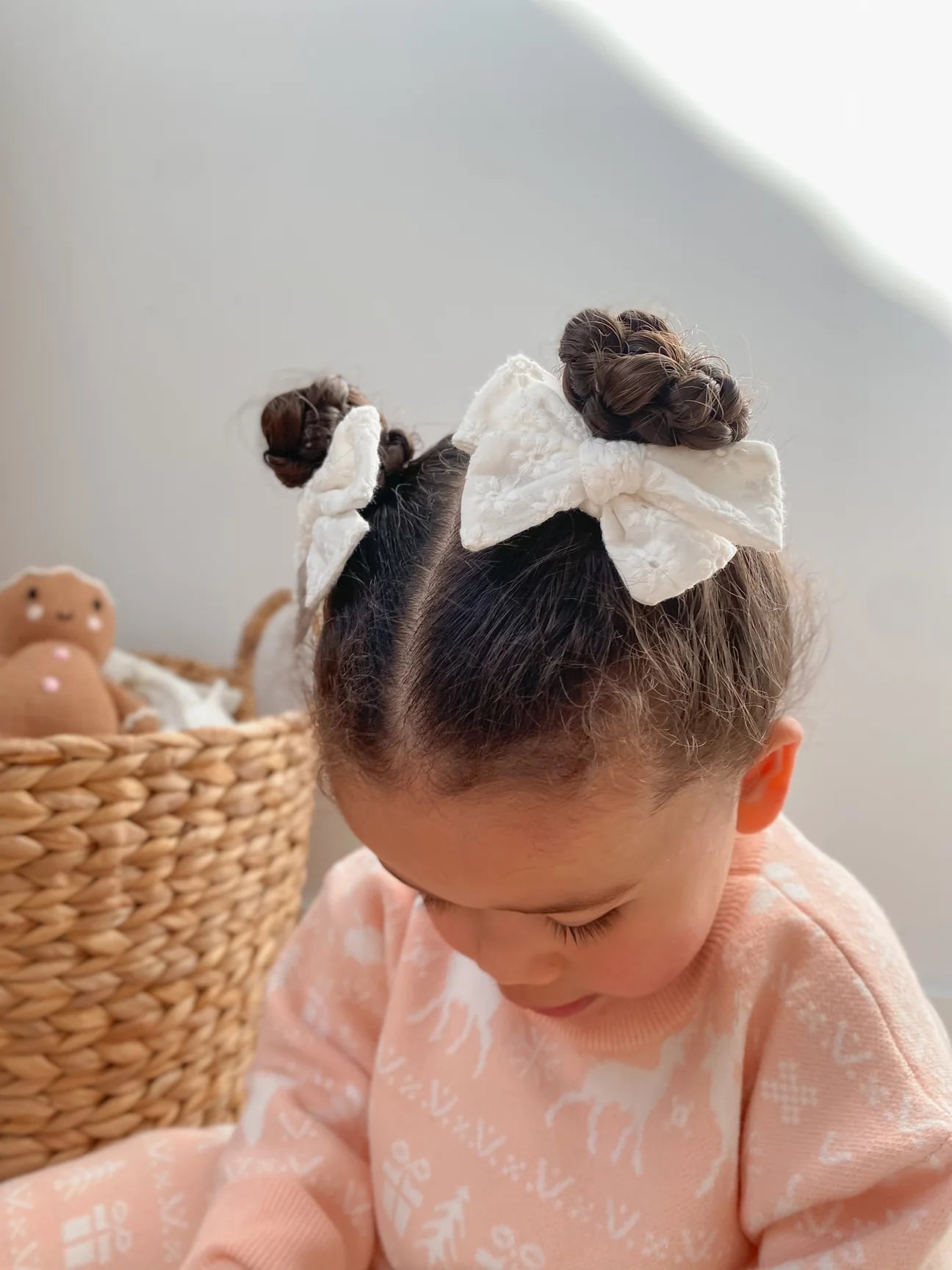 Hair Clips- White Broderie