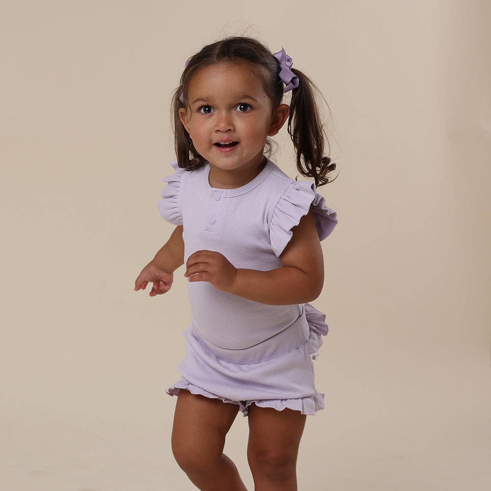 Lavender Short Sleeve Organic Bodysuit with Frill