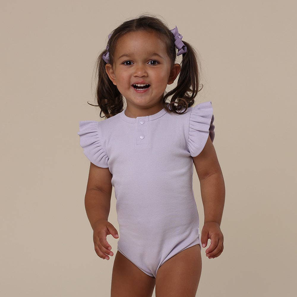 Lavender Short Sleeve Organic Bodysuit with Frill