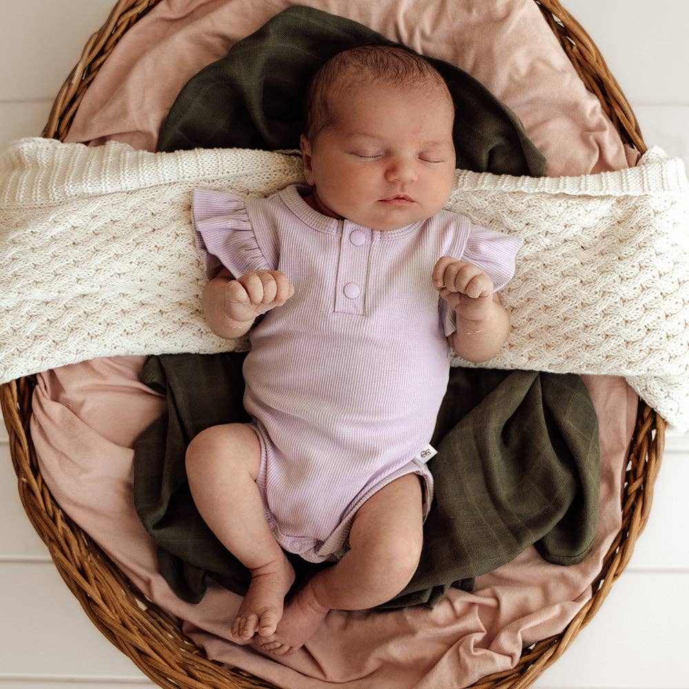 Lavender Short Sleeve Organic Bodysuit with Frill