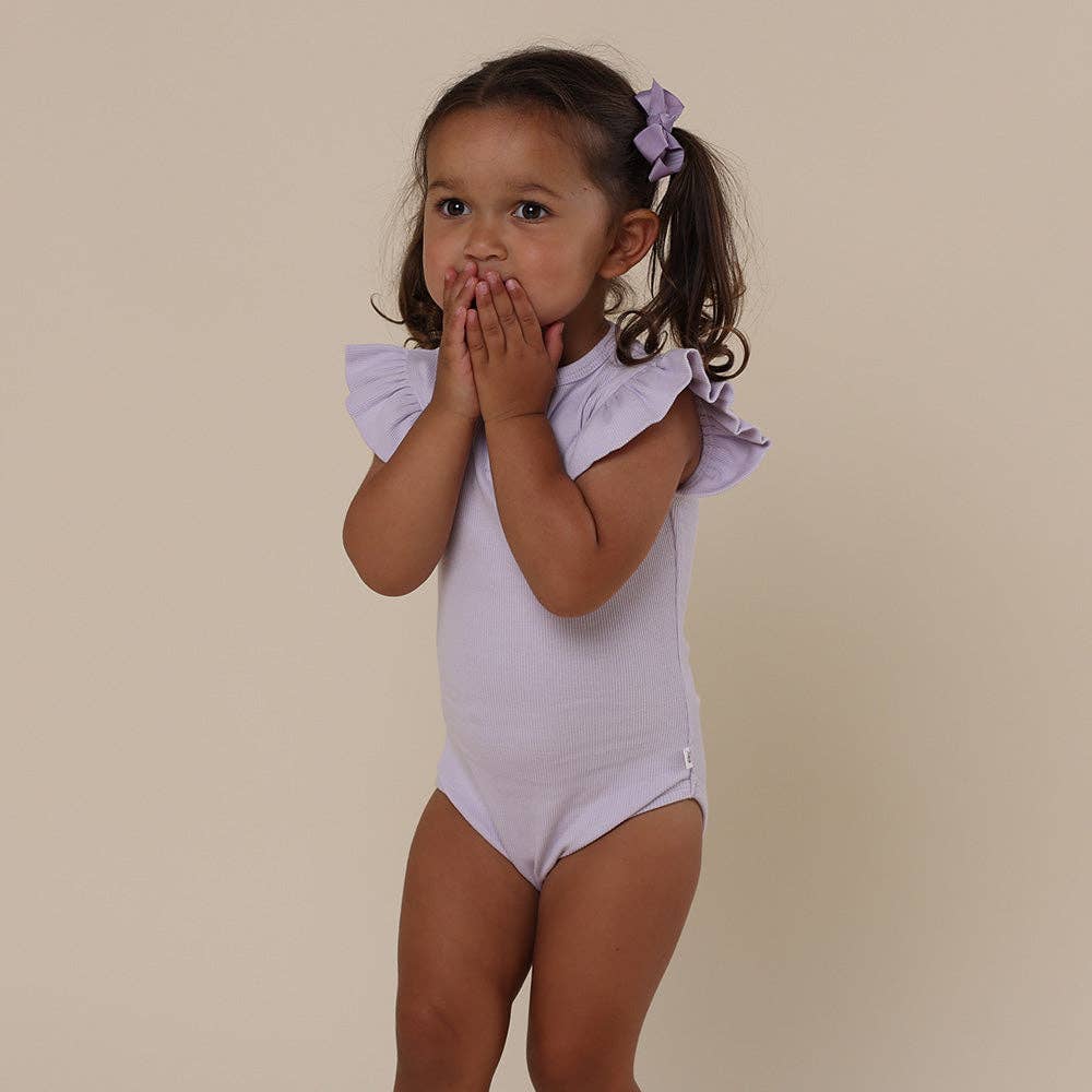 Lavender Short Sleeve Organic Bodysuit with Frill